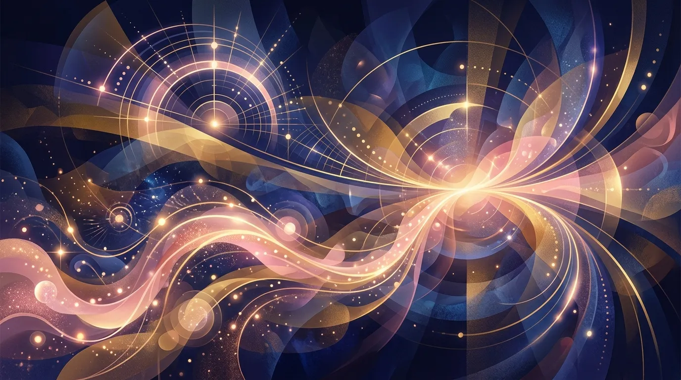 Abstract layered shapes suggesting a tarot horoscope and transit-based astrology